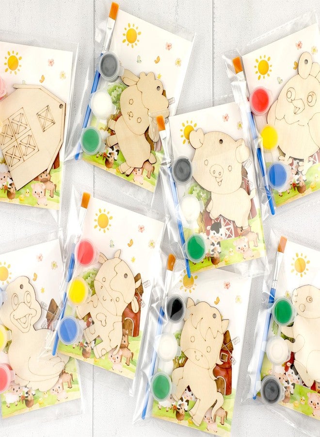 Saypacck 24 Pcs Farm Party Favors Farm Animal Wooden Painting Craft Kits Farmer Animal Birthday Party Supplies with Organza Bag for Birthday Favors Goodie Bags Fillers - Image 1